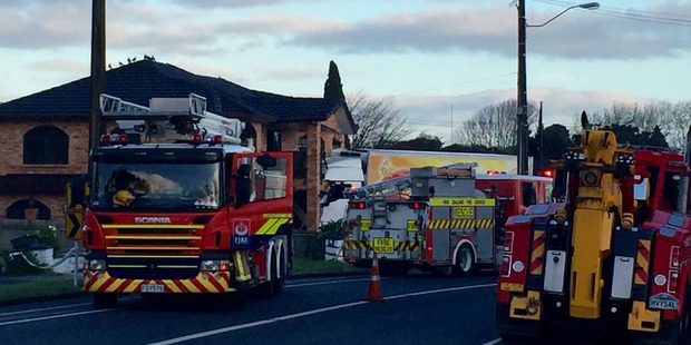 The Serious Crash Unit is investigating the incident this morning where a truck driver crashed into two houses. Photo / Nick Reed