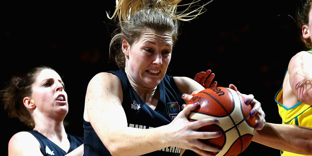 Jess Bygate of the Tall Ferns gathers the ball against Australia. Photo / Getty Images