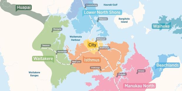 The city's new zone map for Auckland Transport's integrated fare system. Graphic / Supplied