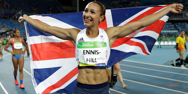 Britain's Jessica Ennis-Hill celebrates after winning the silver medal in the heptathlon at the 2016 Rio Olympics. Photo / AP