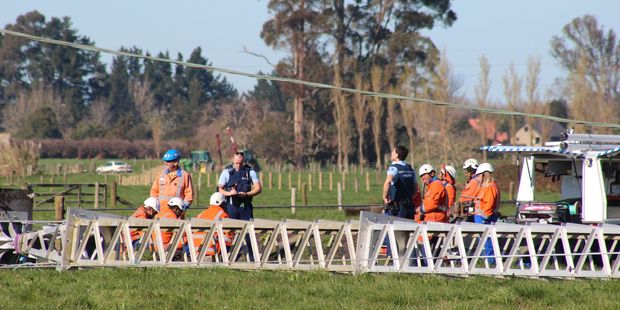 Workers were moving pylons for a roading project when a temporary one fell. Photo / Danielle Nicholson