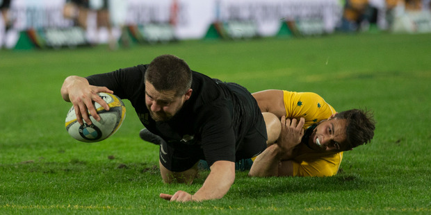 Dane Coles scores against Australia. Photo / Brett Phibbs