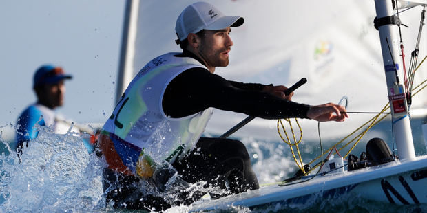 New Zealand's Sam Meech competes during the Laser men race at the 2016 Summer Olympics in Rio de Janeiro. Photo / AP.