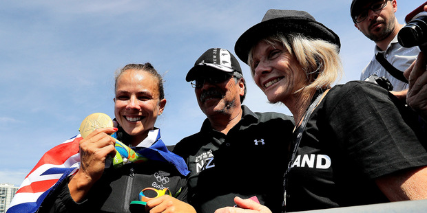 New Zealand's Lisa Carrington celebrates after winning the gold medal in the women's kayak single 200m during the 2016 Summer Olympics in Rio de Janeiro, Brazil. Photo/AP