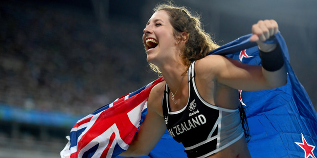 Eliza Mccartney celebrates winning bronze in the Women's Pole Vault Final. Photo / Getty Images