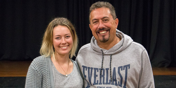 Kaitaia's Nina Griffiths and comedian Mike King at the community korero in July. Photo / Supplied