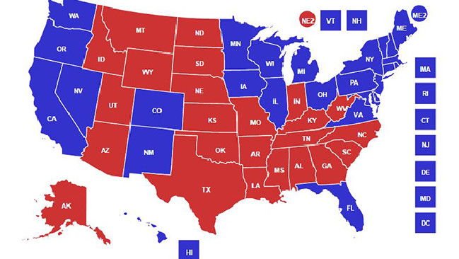 This is how it looked when Obama (blue) was against Romney (red). Photo / Supplied