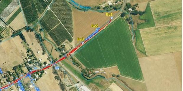 A map showing the location of the three Brookvale Road bores, which draw water from the Te Mata aquifer in Havelock North. Photo/Supplied