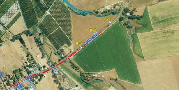 A map showing the location of the three Brookvale Road bores, which draw water from the Te Mata aquifer in Havelock North. Photo/Supplied