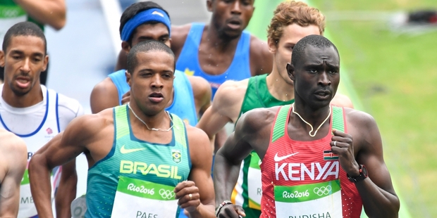 Kenya's David Rudisha, right, competes in a men's 800-meter heat during the 2016 Summer Olympics in Rio. Photo / AP