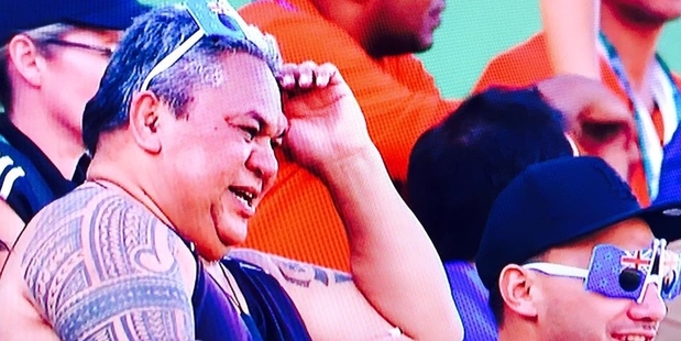 A Sky TV screen grab of councillor Alf Filipaina at the sevens at the Rio Olympics was loaded on his Facebook wall by Labour MP Louisa Wall. Photo / Supplied