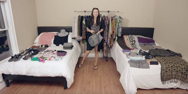 Rachel Grant manages to pack over 100 items into one carry-on bag. Photo / YouTube