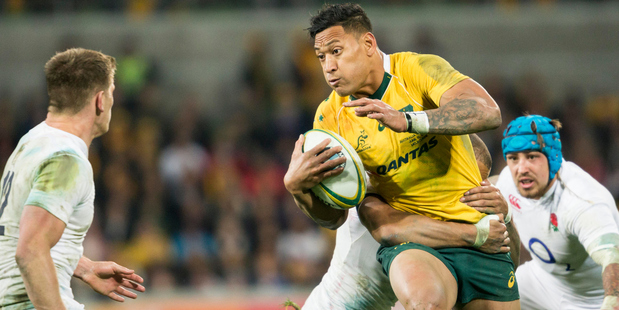 Israel Folau could be a surprise selection at second five eighth for the Wallabies against the All Blacks in Wellington this weekend. Photo / Photosport