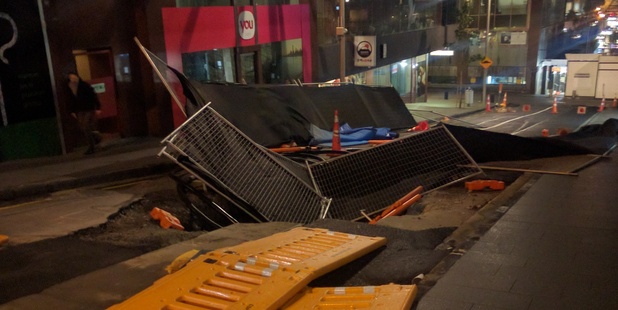 High winds have collapsed roadworks off Albert St. Photo / Supplied