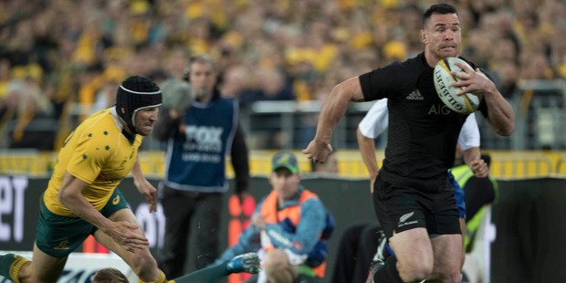 All Blacks 2nd-five Ryan Crotty on his way to scoring against Australia. Photo / Brett Phibbs