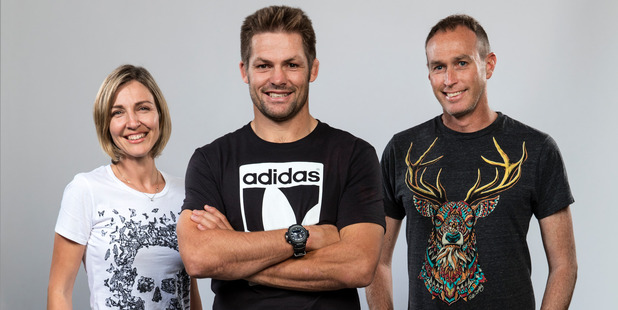 Richie McCaw with Chasing Great documentary makers Justin Pemberton and Michelle Walsh.