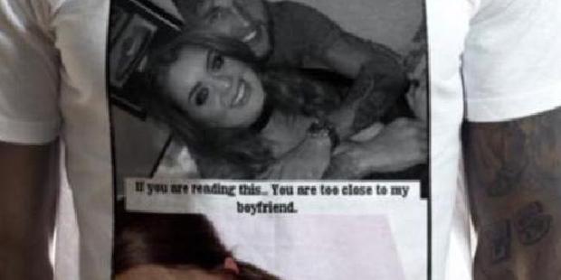 Jane Park has also had a T-shirt made for her boyfriend bearing the slogan 'If you are reading this ... You are too close to my boyfriend'. Photo / Twitter
