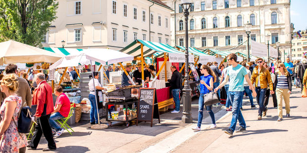 An open air food market in Ljubljana. Photo / 123RF