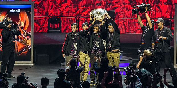Members from Newbee, winners of The International DOTA 2 Championships. Photo / Getty Images