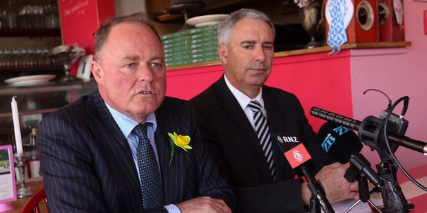 PACKAGE: The MP for Tukituki Craig Foss and the Mayor of Hastings Lawrence Yule at a press conference today to announce a recovery package for Havelock North Businesses. PHOTO/DUNCAN BROWN.