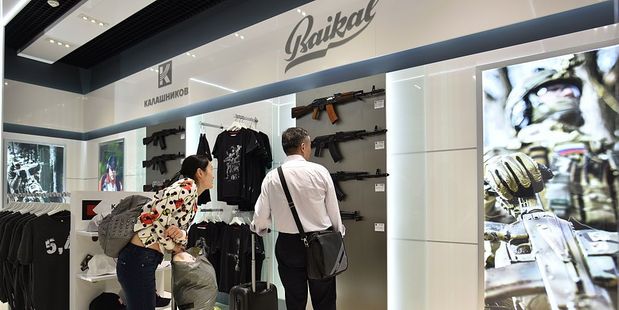 The shop is run by the Kalashnikov Concern, the company - 51 percent of which is owned by the Kremlin - which makes the famous AK-47. Photo / Getty Images