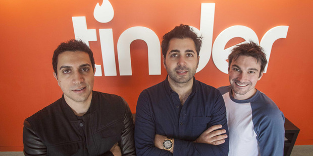 Sean Rad (left) with Tinder co-founders Justin Mateen (centre) and Jonathan Badeen. Photo / Alamy