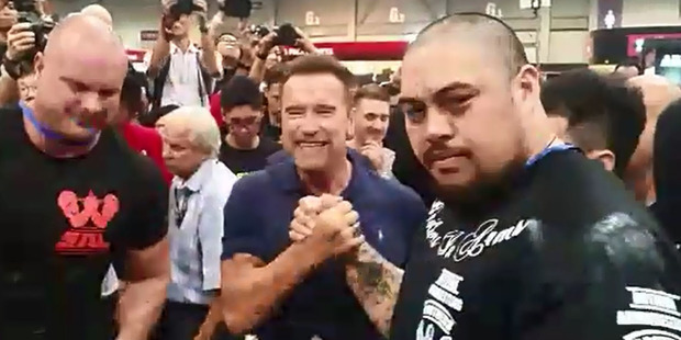 Loading HERO: Rotorua arm wrestling champion Maateiwarangi Heta-morris met Arnold Schwarzenegger at Arnold Asia in Hong Kong. PHOTO/SUPPLIED