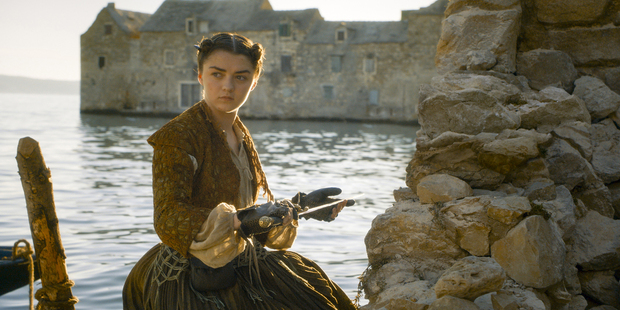 Maisie Williams as Arya Stark in a scene from, Game of Thrones.