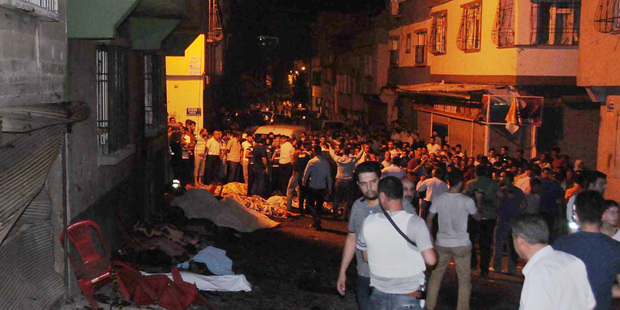 People gather after an explosion in Gaziantep, southeastern Turkey. Photo / AP