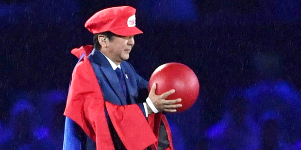 Japanese Prime Minister Shinzo Abe appears as the Nintendo game character Super Mario during the closing ceremony of the 2016 Summer Olympics in Rio. Photo / AP