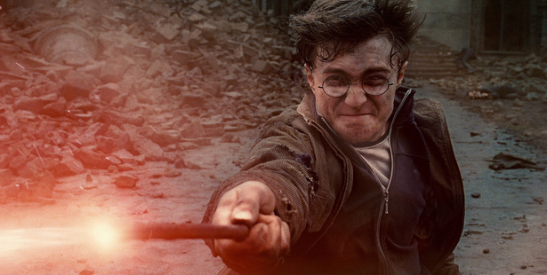 Daniel Radcliffe as Harry Potter in the final Harry Potter film.
