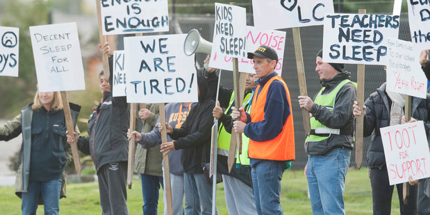 Residents of Rotorua's eastern suburbs staged a protest outside the Lumbercube mill on Vaughan Rd in April.