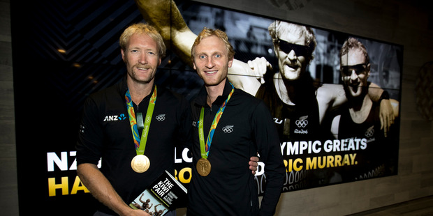 New Zealand olympic gold medalists Eric Murray and Hamish Bond at NZME. Photo / Dean Purcell