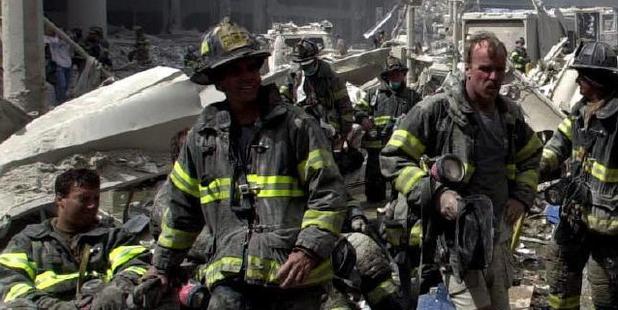 Nathan's photograph of members of the fire brigade who were called to the scene of the 9/11 terror attack. Photo / Nathan Edwards / News Corp Australia
