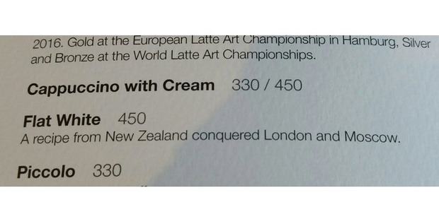 The origins of the flat white recognised in Coffee Mania in Moscow. Spotted by Maria.
