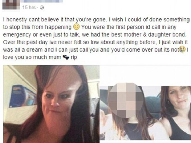 Bremer's daughter (pixilated in the right image) has posted a series of gut wrenching tributes to her mother. Photo / Facebook