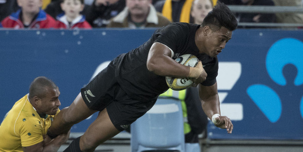 All Blacks winger Julian Savea scores against Australia. Photo / Brett Phibbs