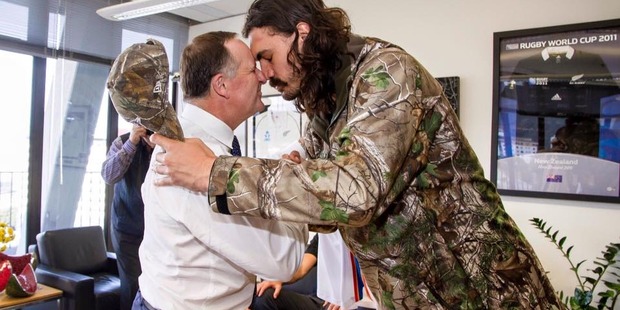 Prime Minister John Key and NBA star Steven Adams hongi. Photo / Facebook