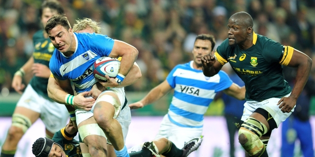 Facundo Isa has been busy as the Pumas kicked off the Rugby Championship with a narrow loss and win against the Boks. Photo / Photosport