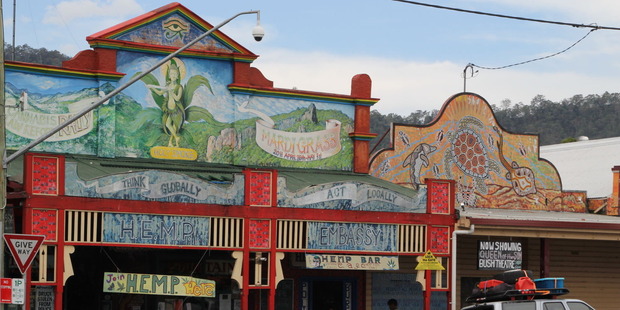 The Hemp Embassy is one of many brightly-painted buildings in the NSW town of Nimbin. Photo / Creative Commons image by Flickr user jeffowenphotos