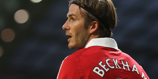 David Beckham was the recipient of a flying boot to the face. Photo / Getty
