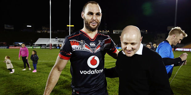 Warriors player Simon Mannering and coach Andrew McFadden. Photo / Getty