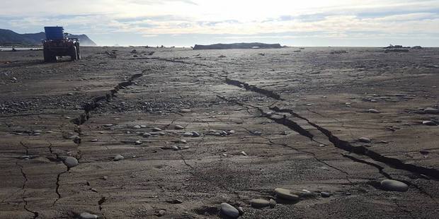 Cracks on an East Coast beach after Friday's early morning earthquake. Source: Ali Rewi