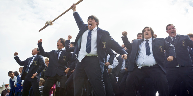 Tauranga Boys' College perform a haka for the Olympians. Photo/Andrew Warner.