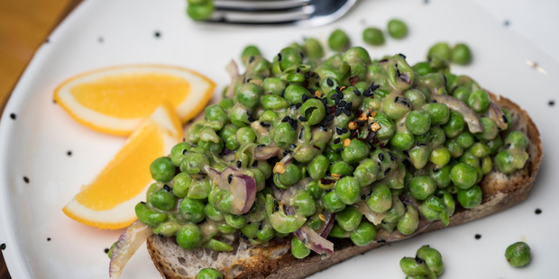Sesame pea toast. Photo / Greg Bowker