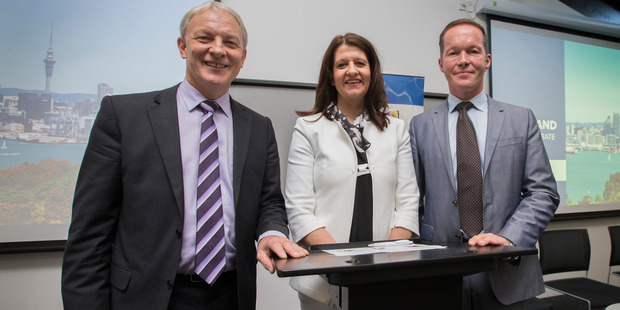 Auckland Mayoral candidates - Phil Goff, Victoria Crone and Mark Thomas. Photo / Nick Reed
