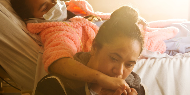 Loading Valencia Davies with her mother Ene Mikaere in Rotorua Hospital. PHOTO/STEPHEN PARKER