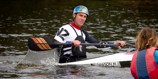 Olympian Mike Dawson with next generation of paddlers at the Waimarino Adventure Park. Photo: Andrew Warner.