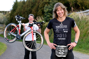 Extreme triathlete Lyndy Wickham with husband Steve. Photo/George Novak