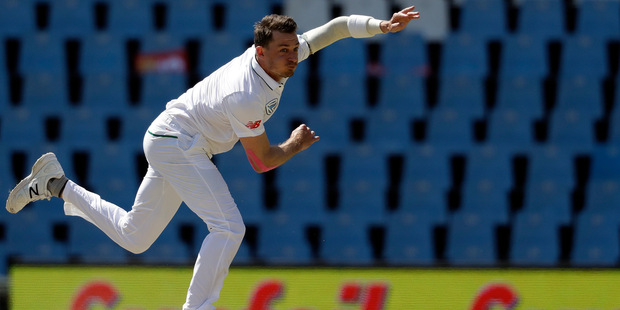 Dale Steyn watches his delivery on the fourth day of their second test against New Zealand. Photo / AP